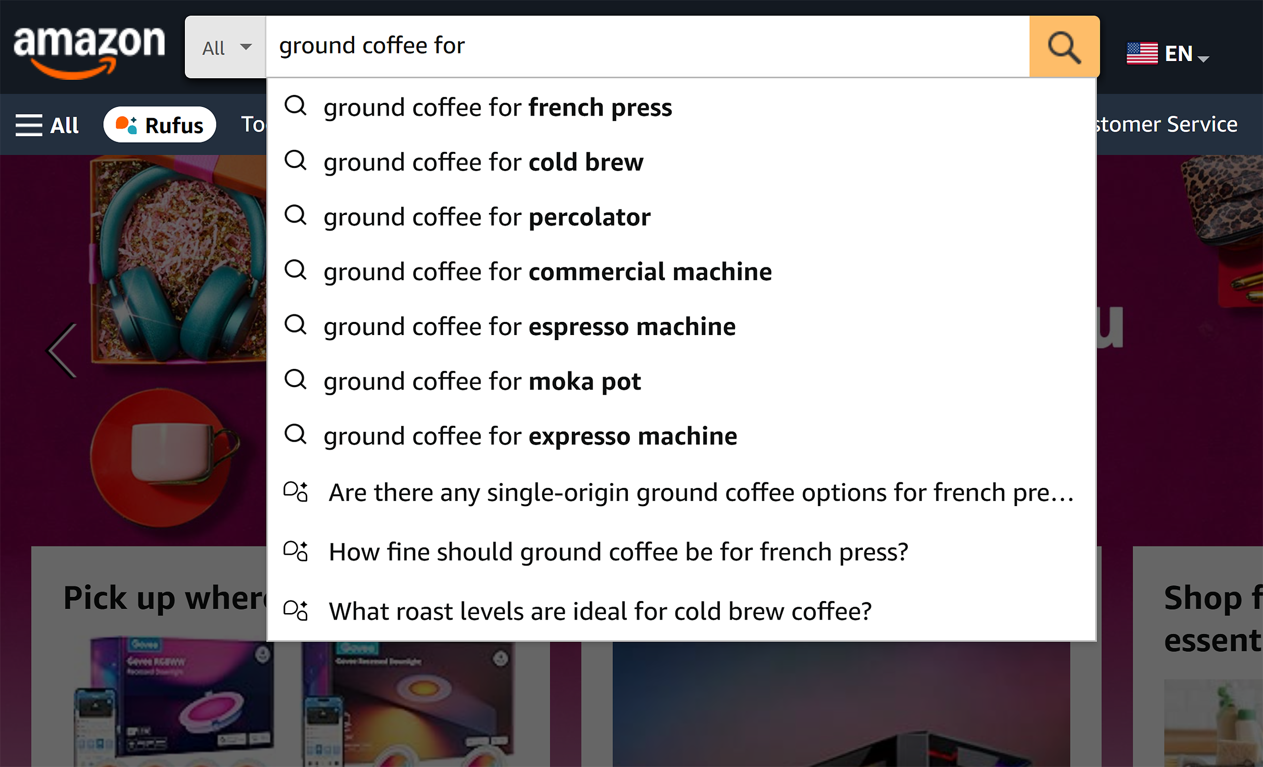 Amazon suggest – Ground coffee for