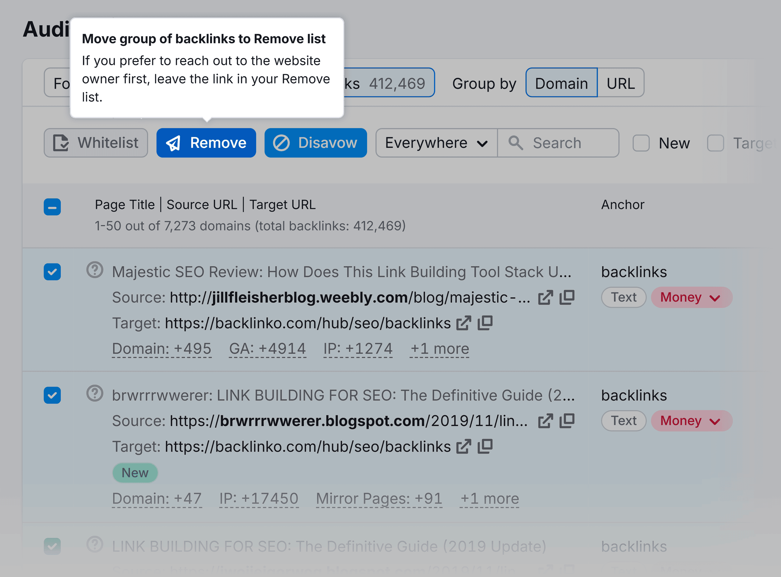 Backlink Audit – Select links to remove Backlink Audit – Select links to remove
