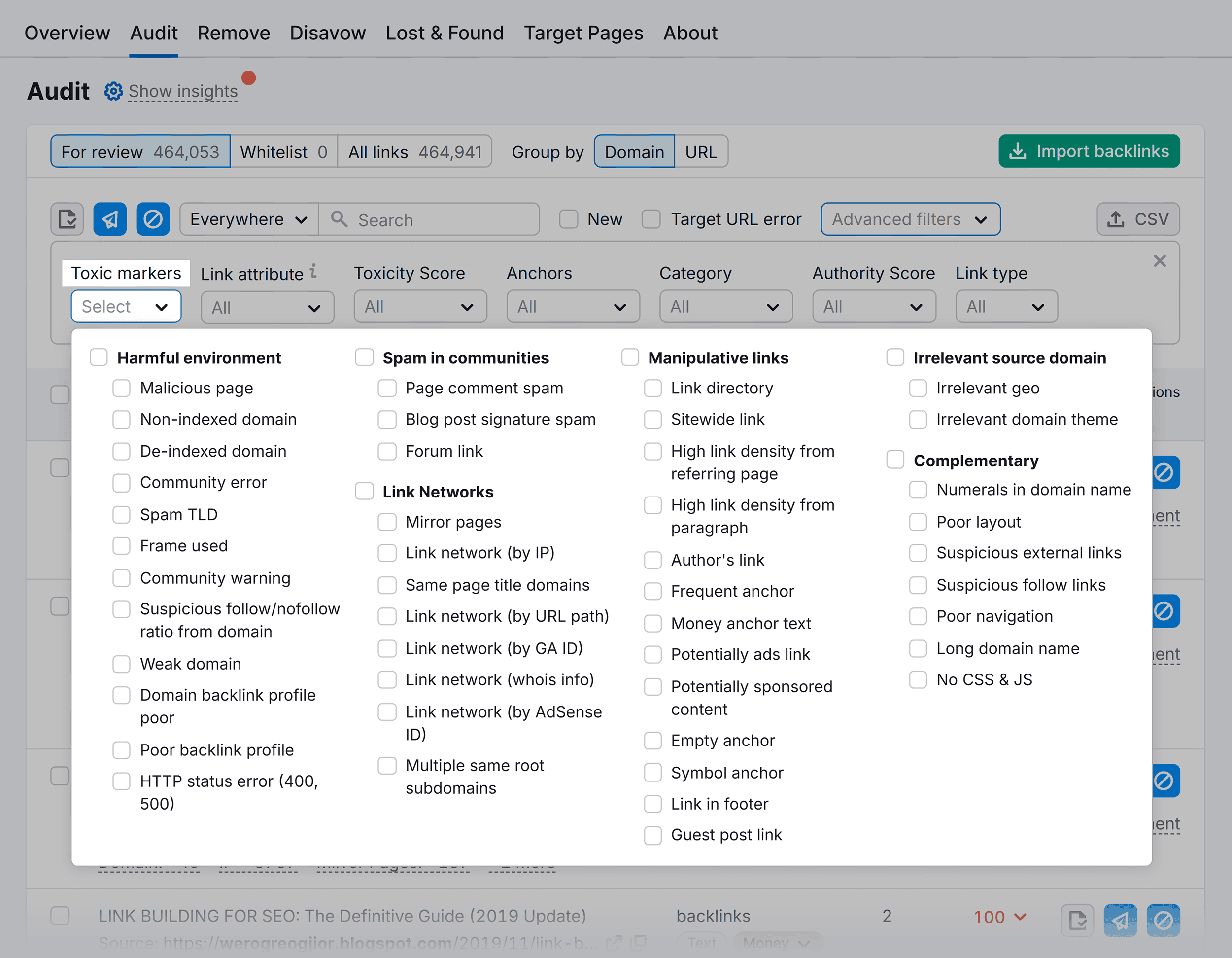 Backlink Audit – Toxic markers Backlink Audit – Toxic markers