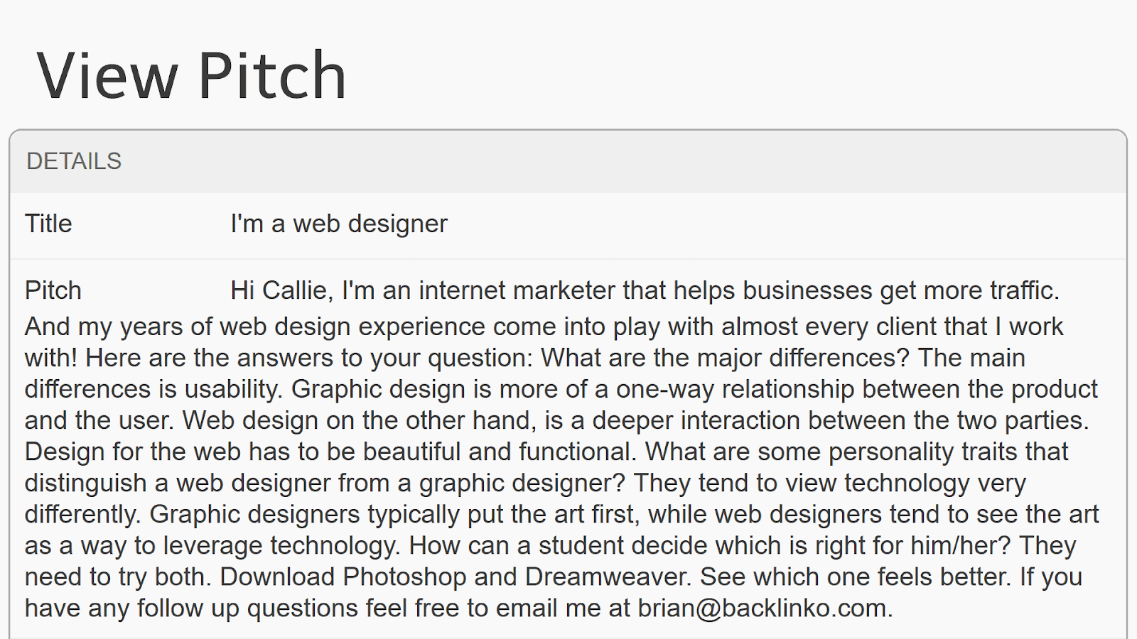 Backlinko 21 A sample pitch