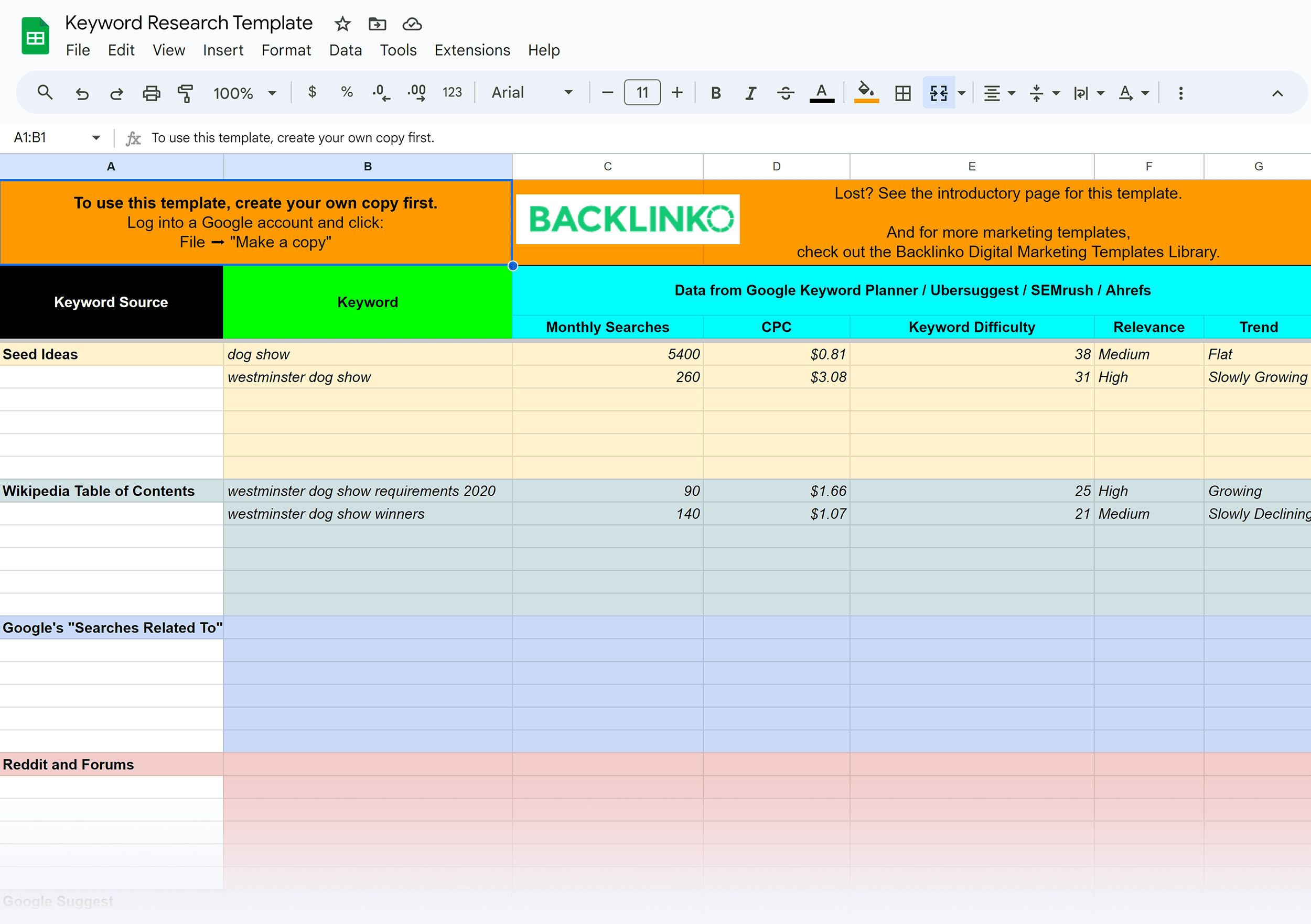 Backlinko – Keyword Research Template Backlinko – Keyword Research Template