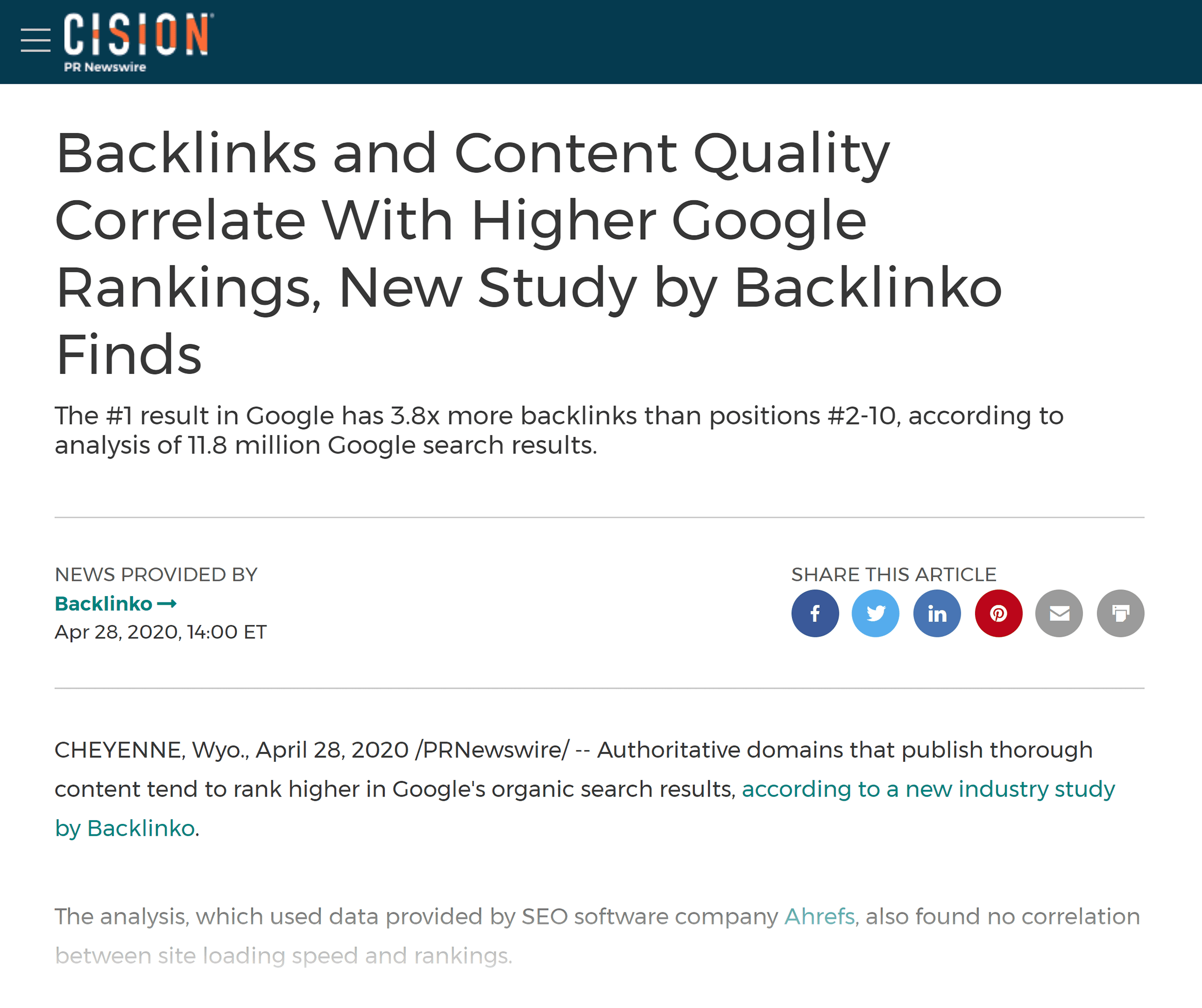 Backlinko press release Backlinko press release