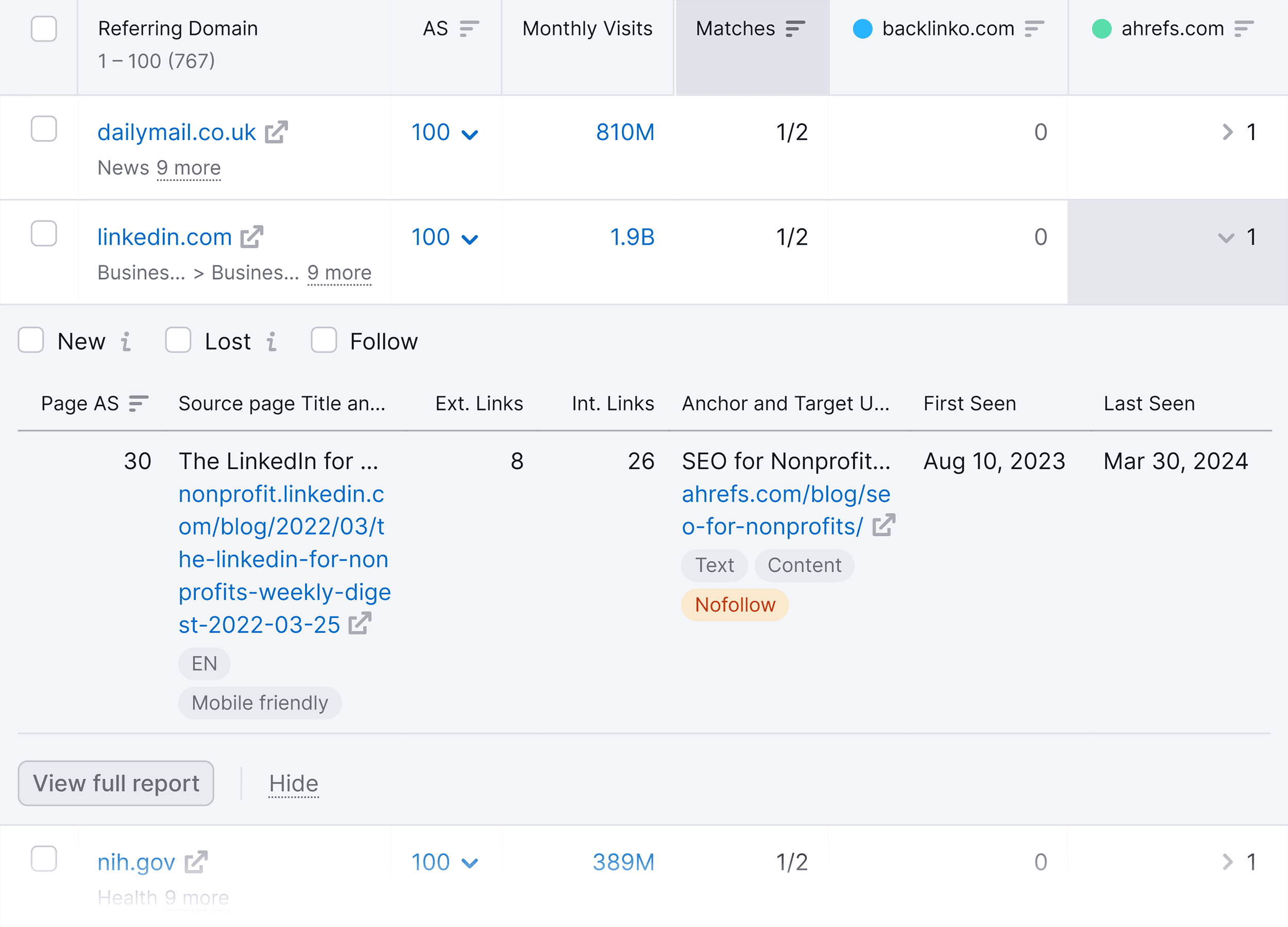 Backlinks report Backlinks report