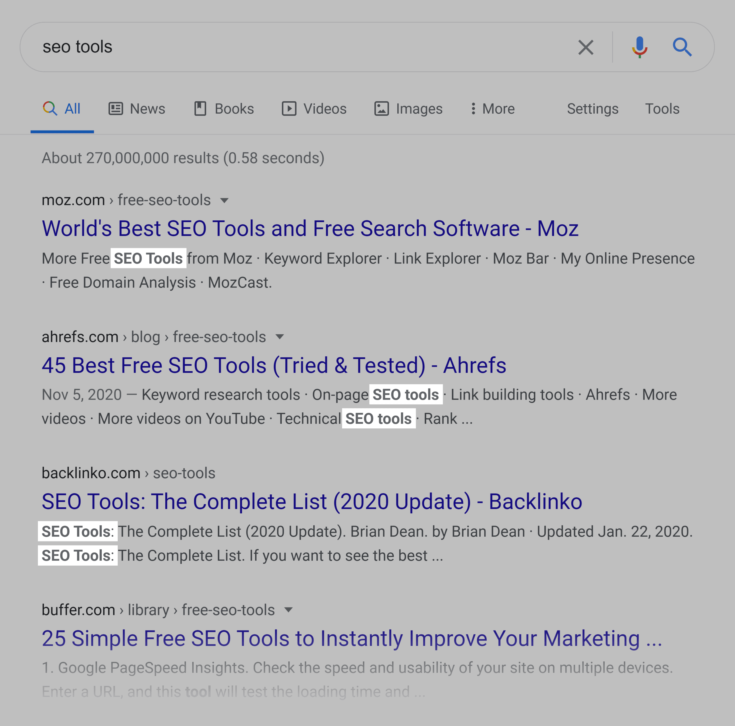 Bolded search term in SERP Bolded search term in SERP