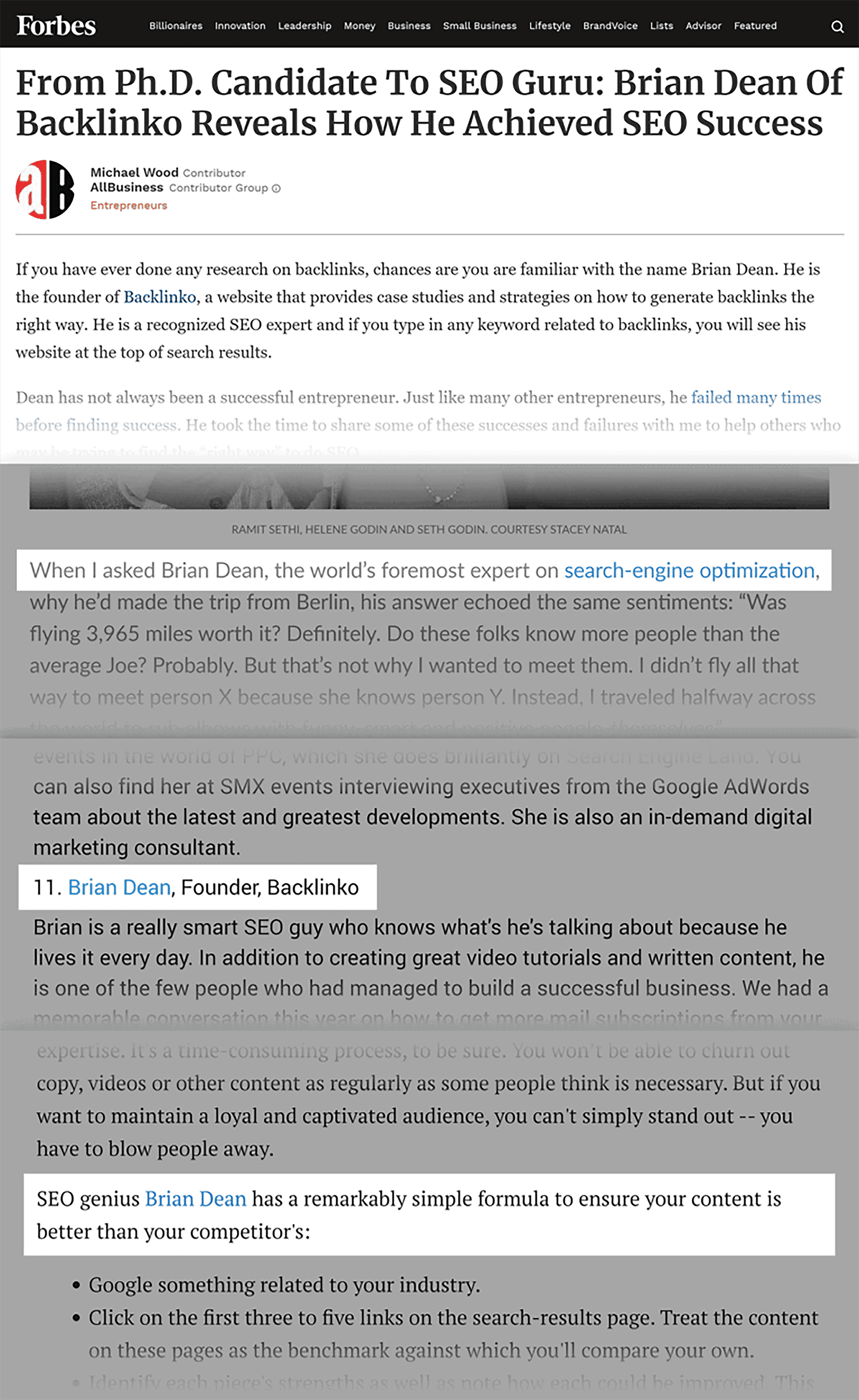 Brian Dean – Features in media Brian Dean – Features in media