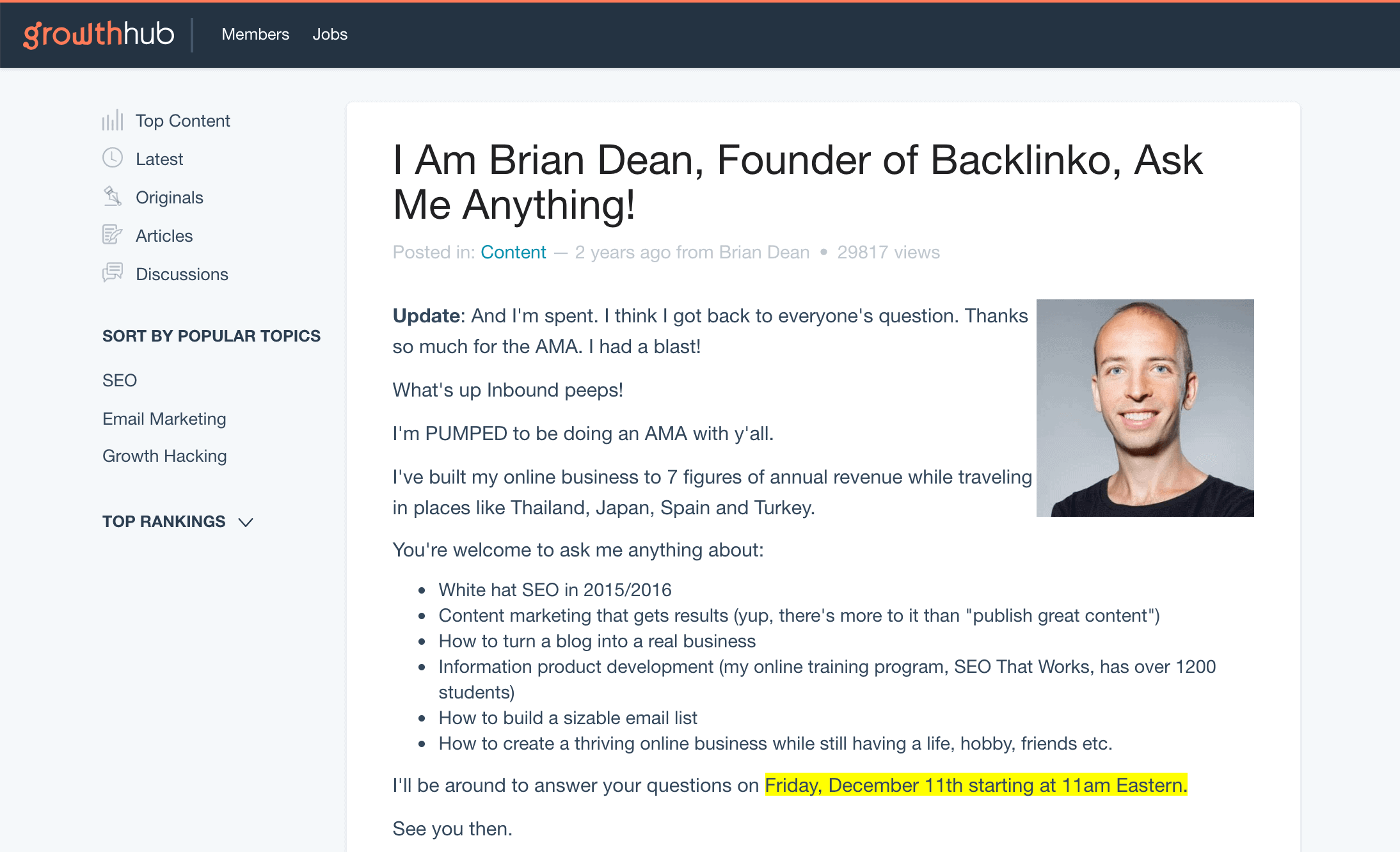 Brian Inbound.org post Brian Inbound.org post