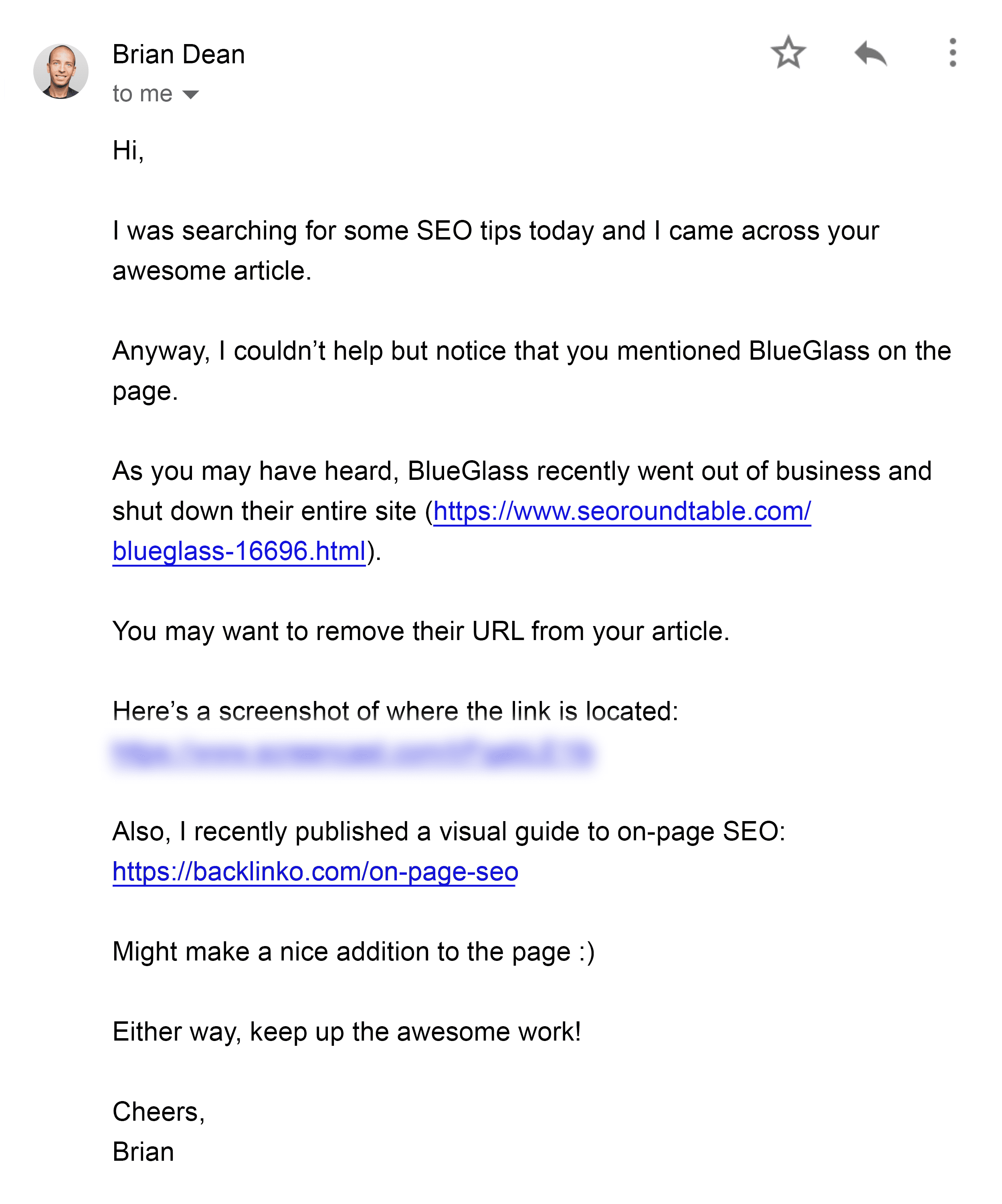 Brian outreach email – BlueGlass Brian outreach email – BlueGlass