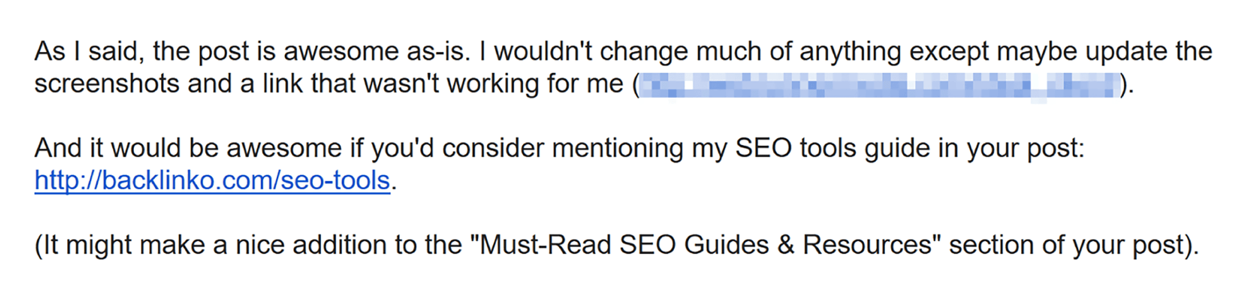 Brian's email – Asked for mentioning SEO tools guide