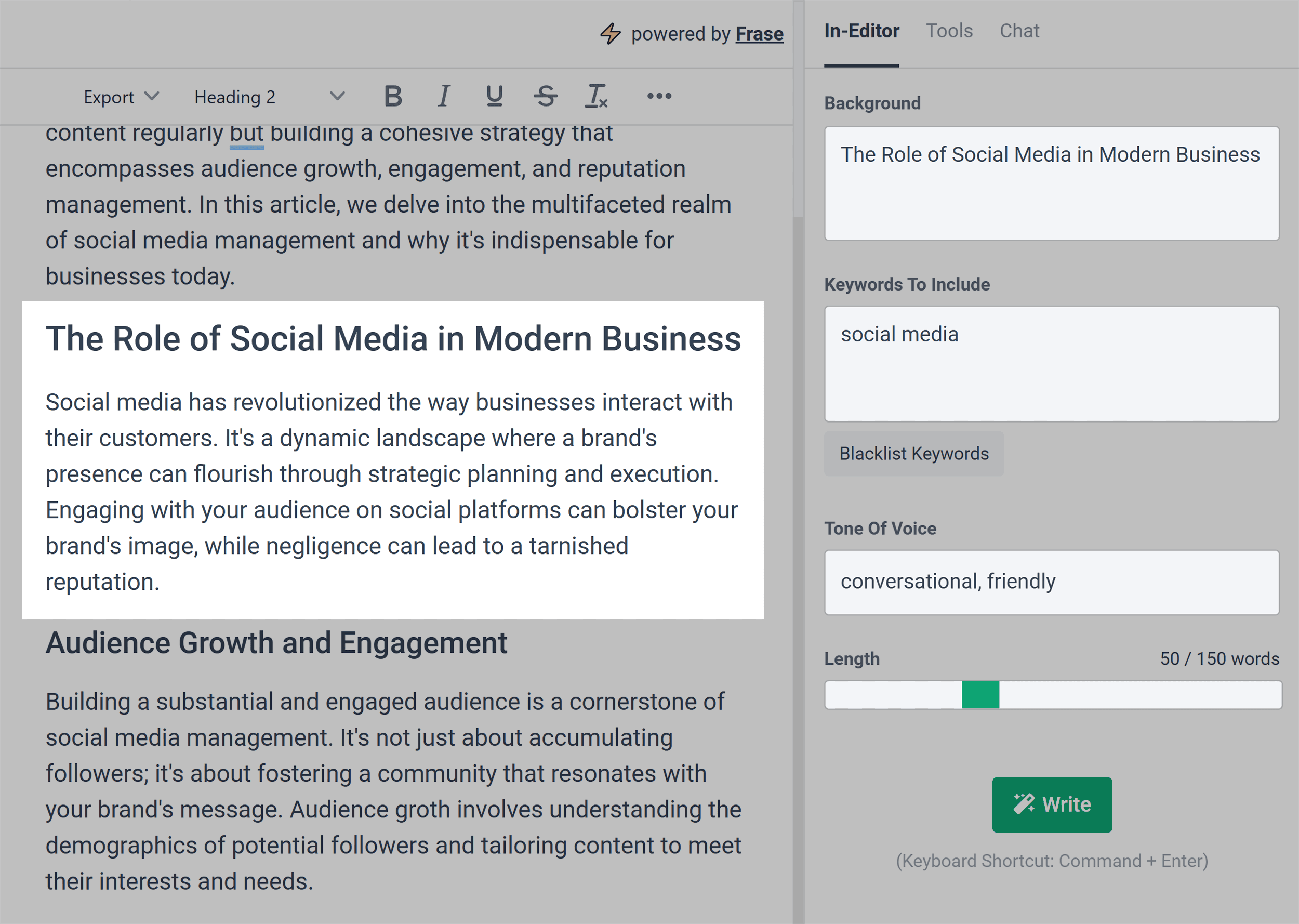 Frase – AI Tools – Write a section Frase – AI Tools – Write a section