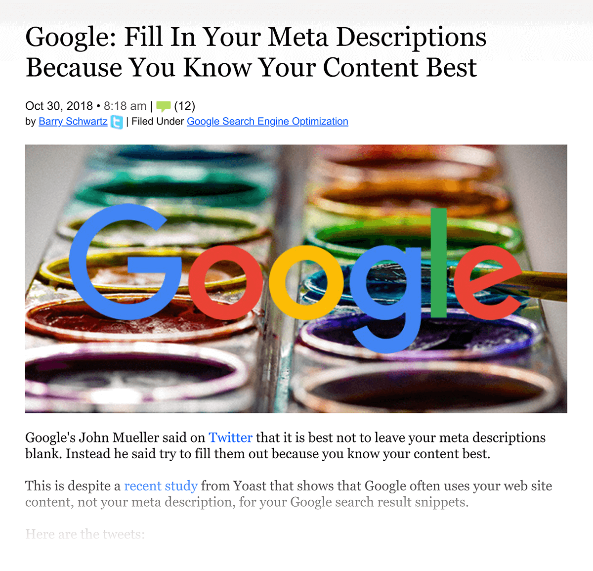 Google says “Fill in your meta descriptions” Google says "Fill in your meta descriptions"