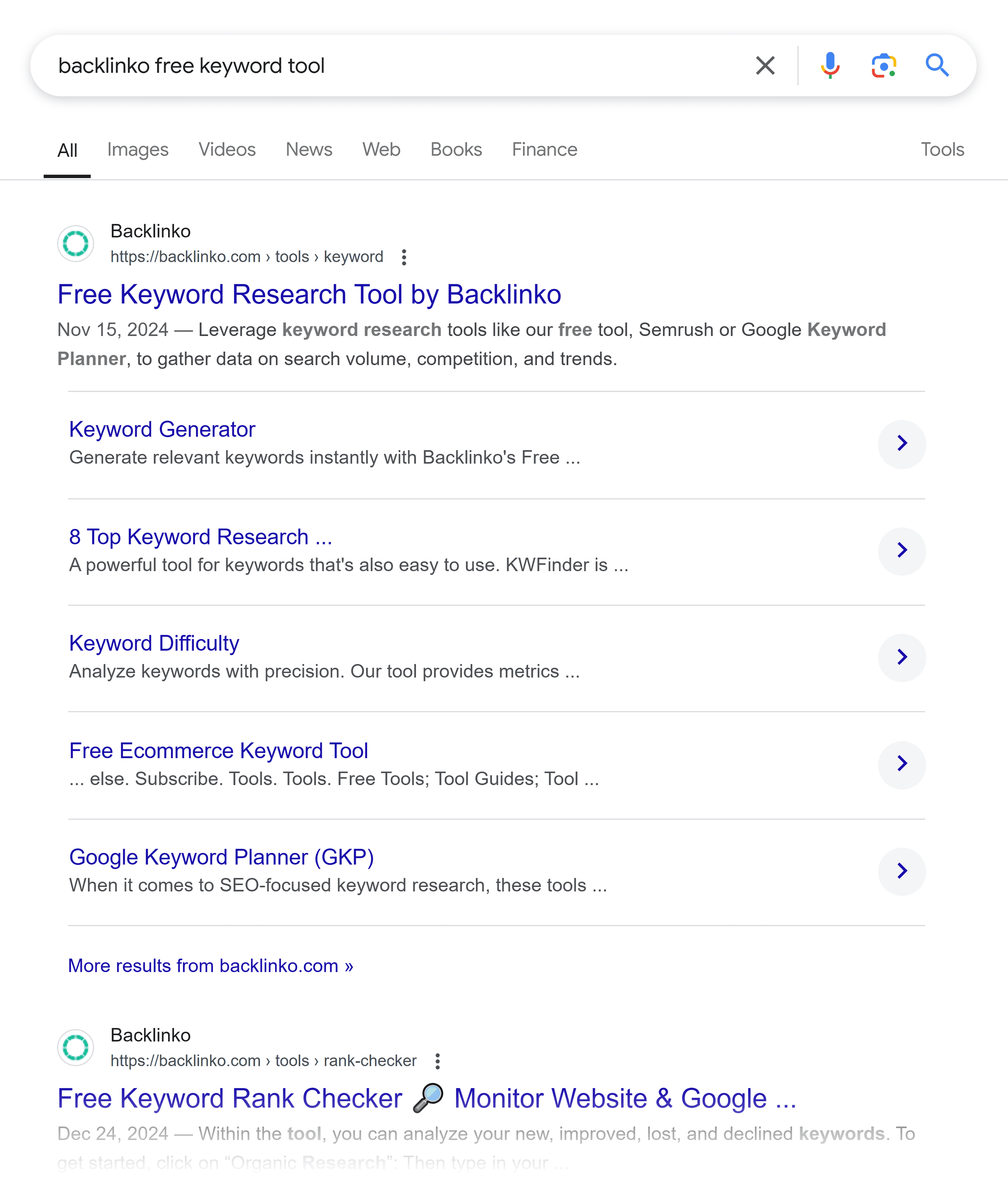 Google SERP – Backlinko – Free keyword tool