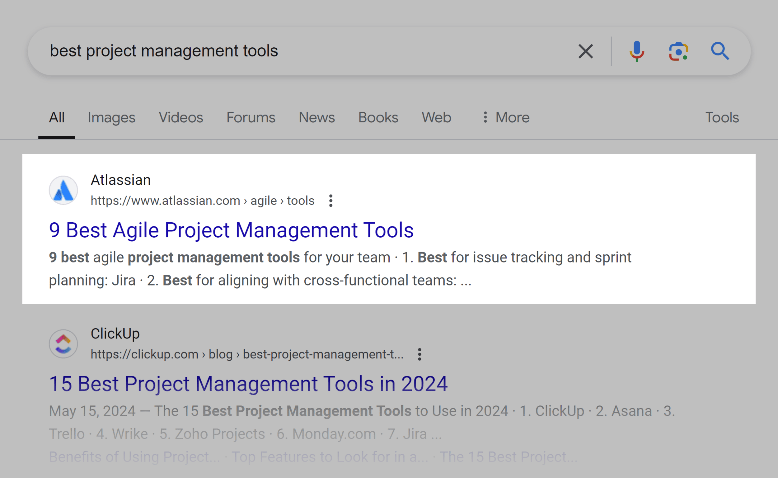 Google SERP – Best project management tools Google SERP – Best project management tools