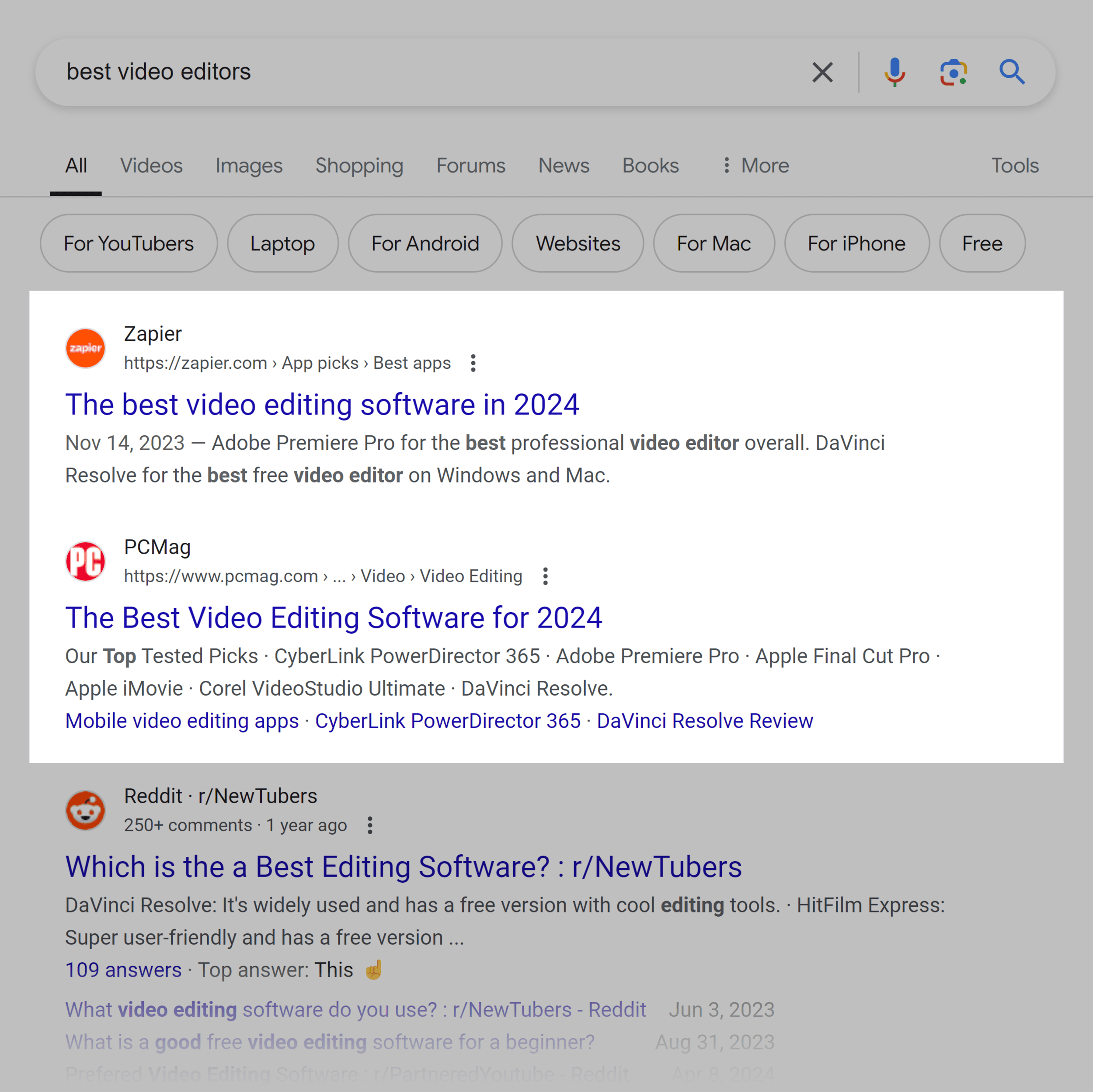Google SERP – Best video editors Google SERP – Best video editors