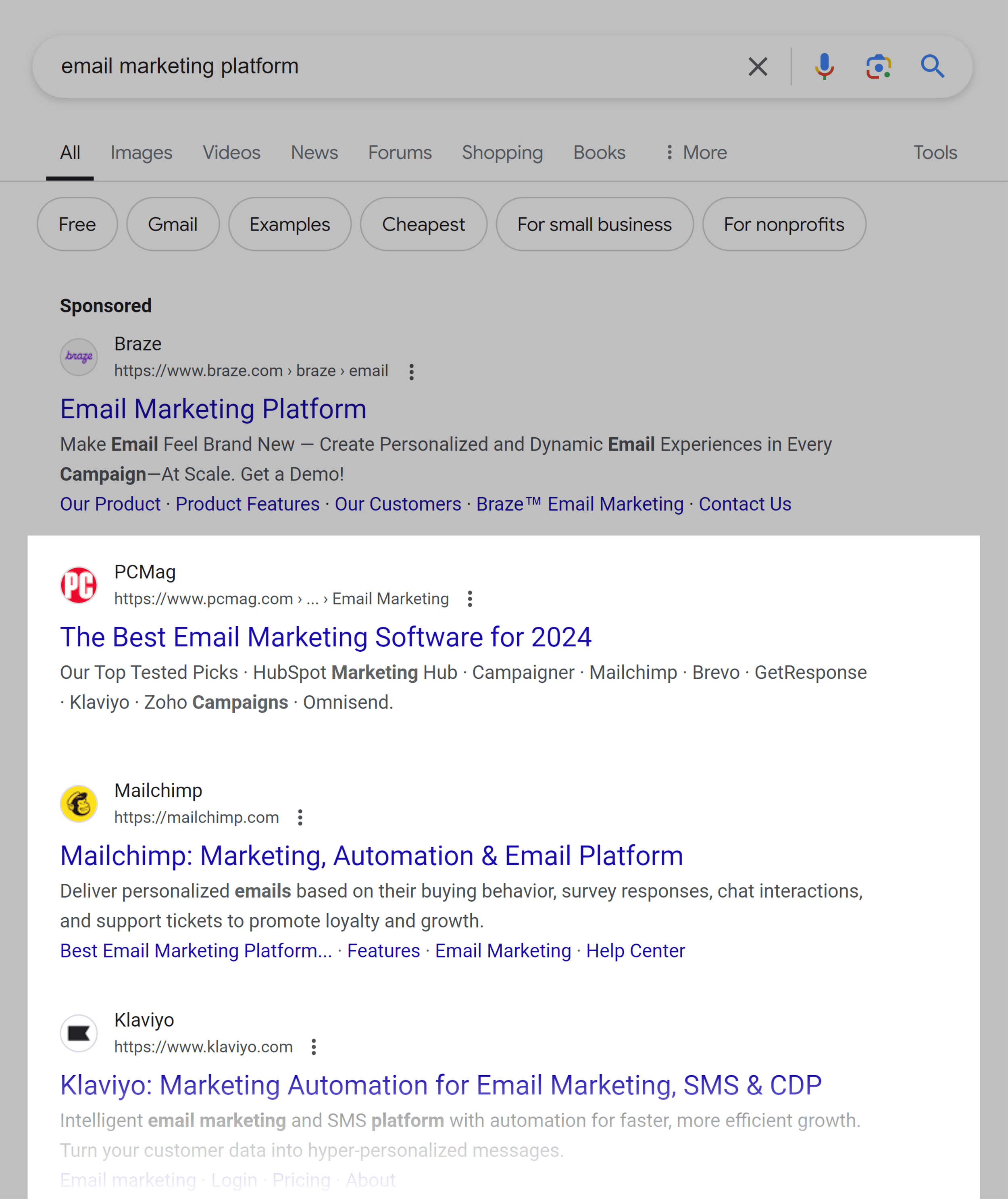Google SERP – Email marketing platform Google SERP – Email marketing platform