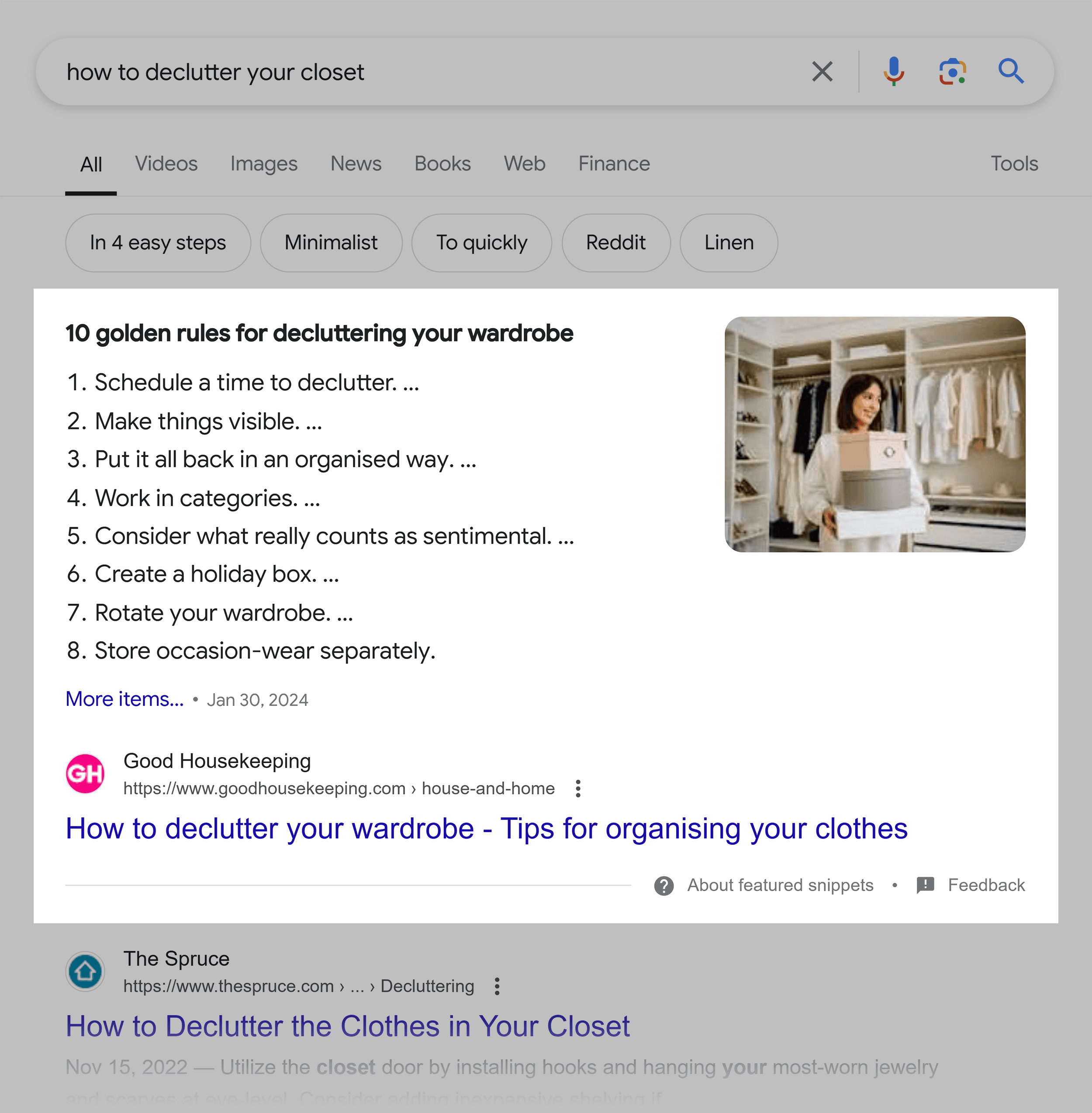 Google SERP – How to declutter your closet Google SERP – How to declutter your closet
