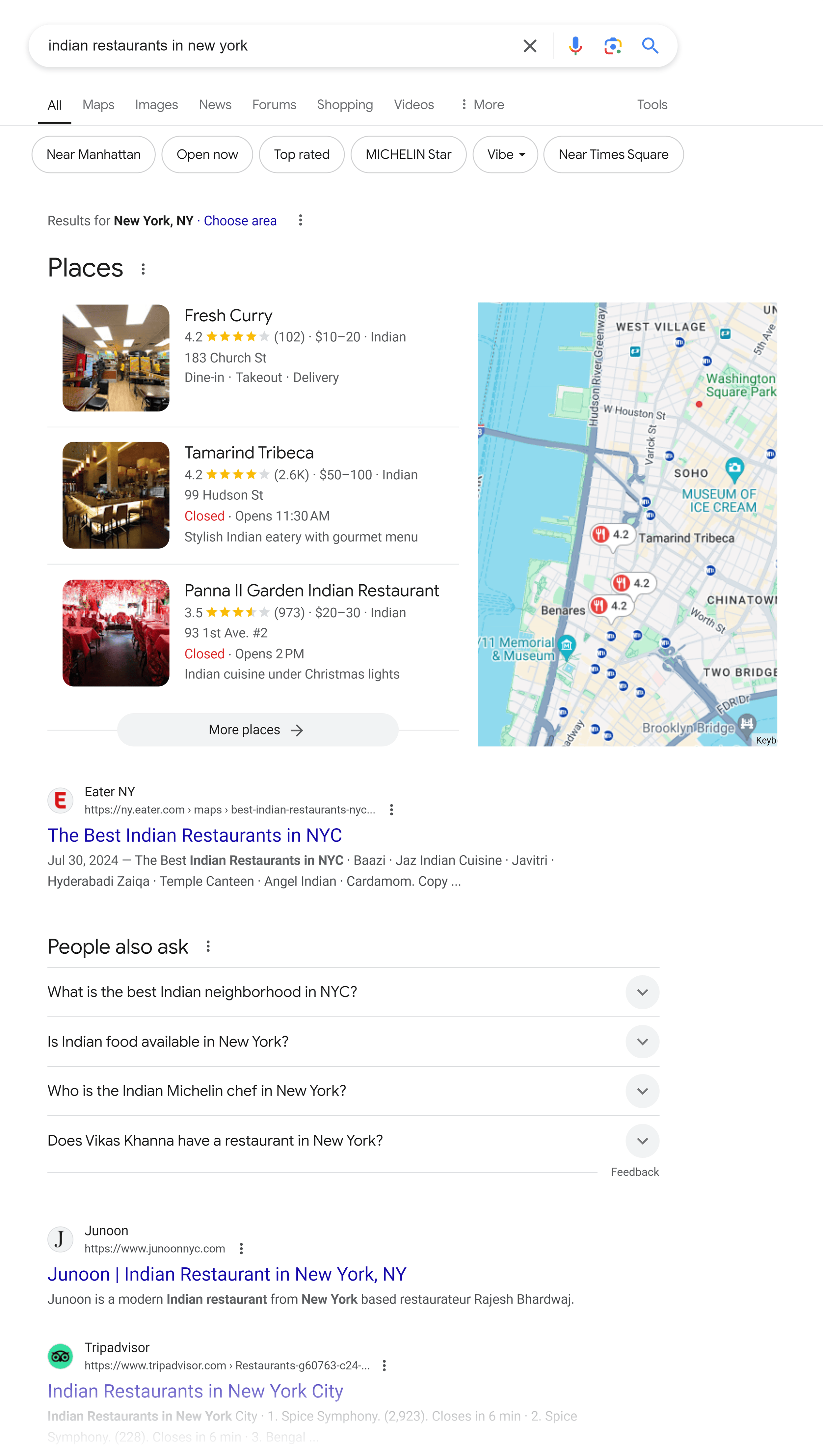 Google SERP – Indian restaurants in New York Google SERP – Indian restaurants in New York