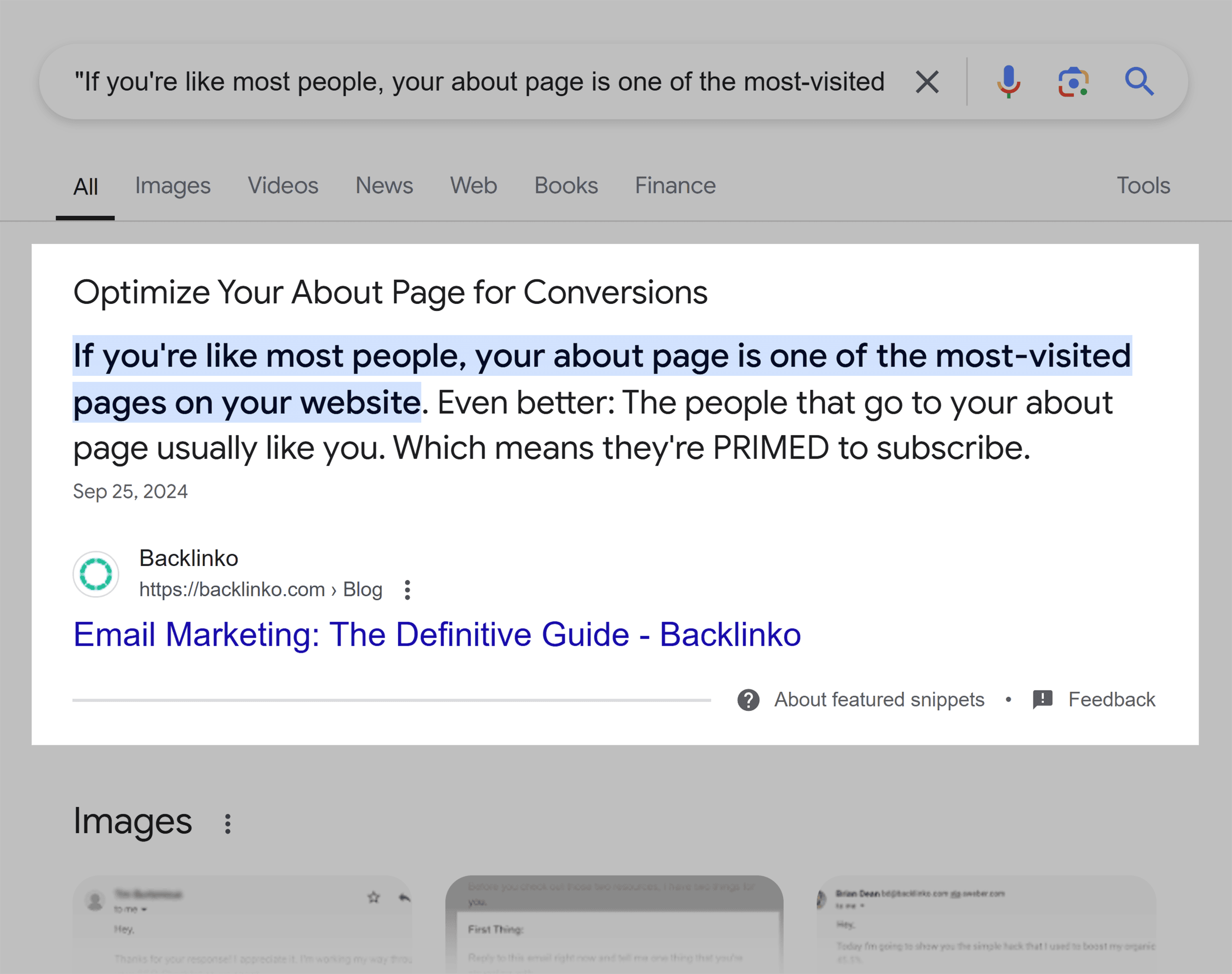 Google SERP – Long text from Email Marketing Guide Google SERP – Long text from Email Marketing Guide