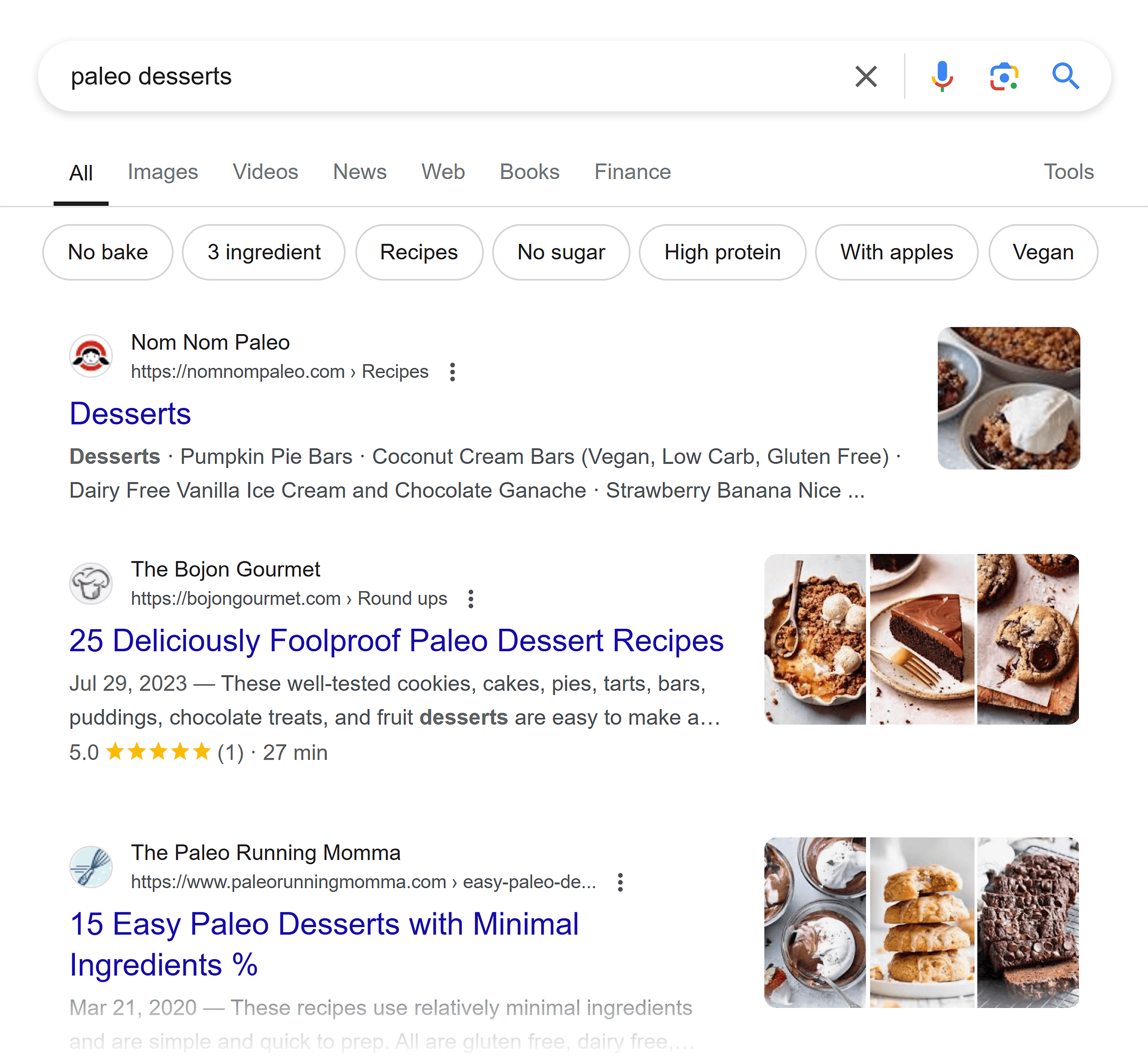 Google SERP – Paleo desserts