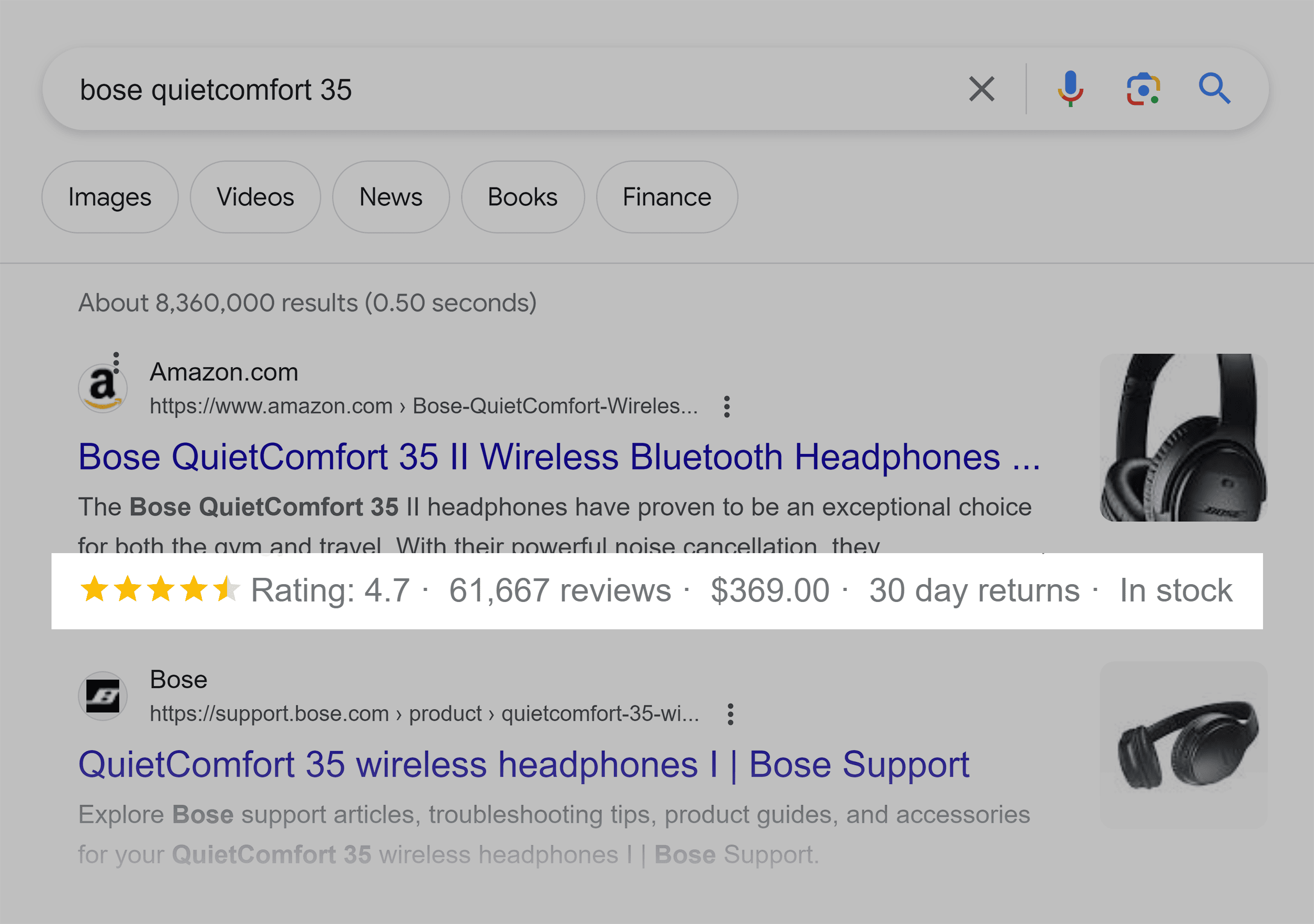 Google SERP – Product schema Google SERP – Product schema