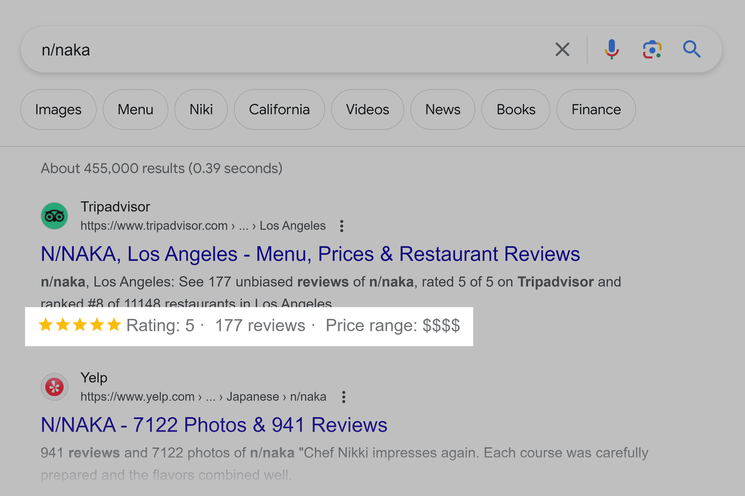 Google SERP – Review schema Google SERP – Review schema