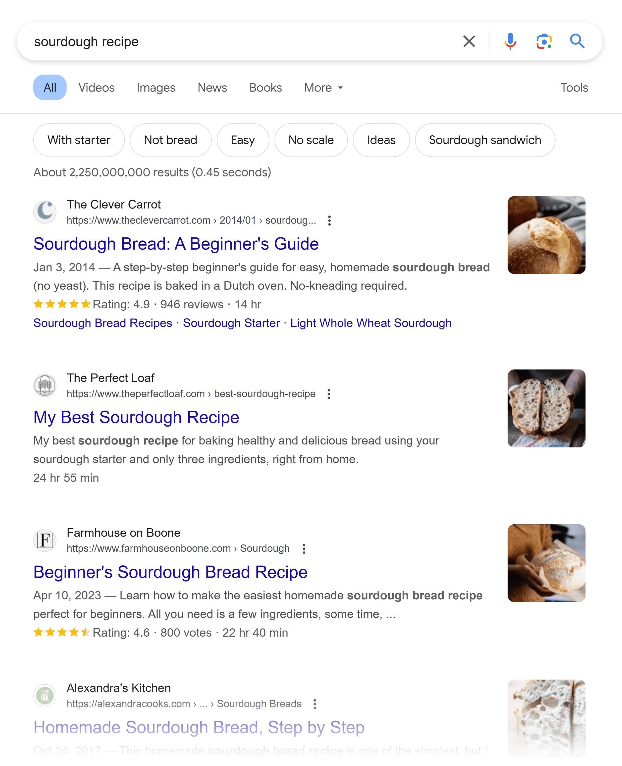 Google SERP – Sourdough recipe Google SERP – Sourdough recipe