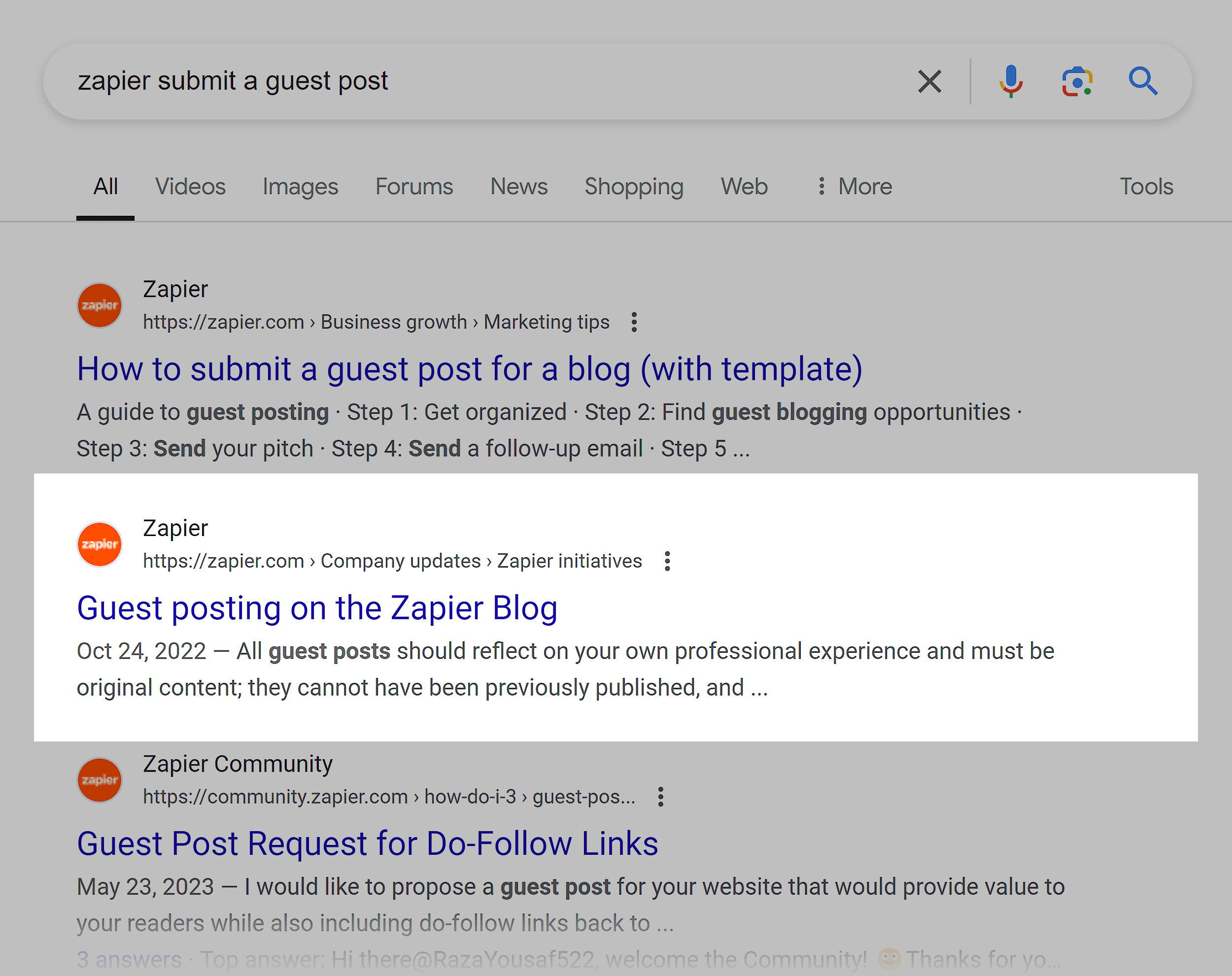 Google SERP – Zapier submit a guest post Google SERP – Zapier submit a guest post
