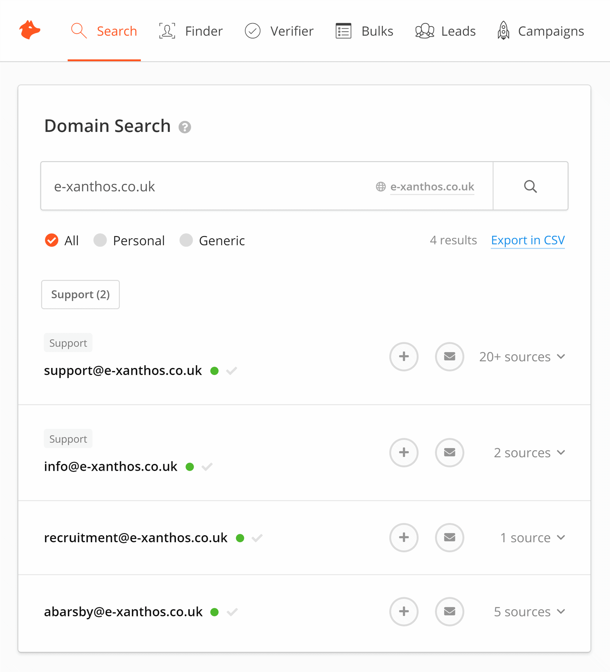 Hunter – Contact search Hunter – Contact search