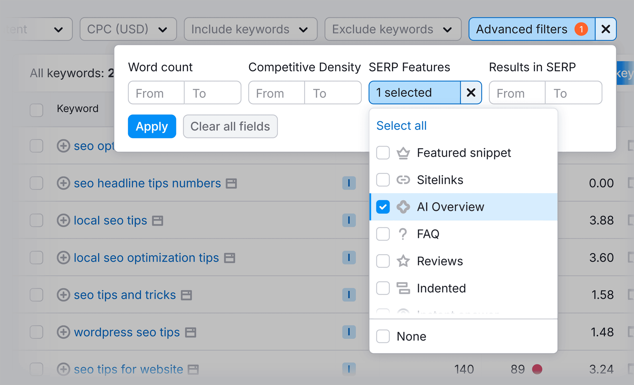Keyword Magic Tool – AI Overview filter Keyword Magic Tool – AI Overview filter