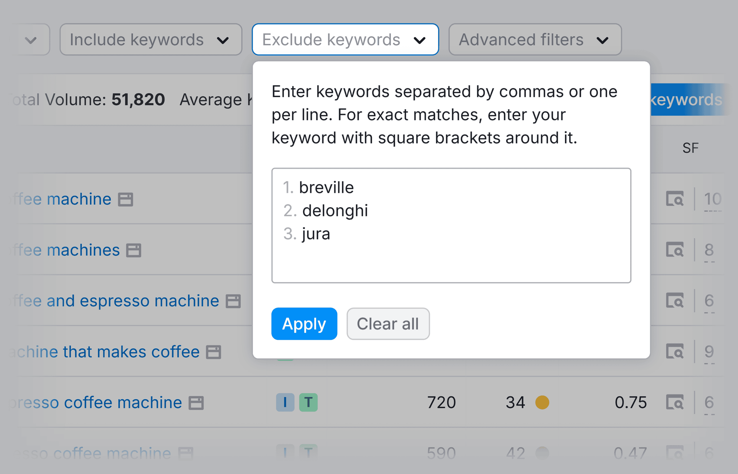 Keyword Magic Tool – Exclude keywords filter Keyword Magic Tool – Exclude keywords filter