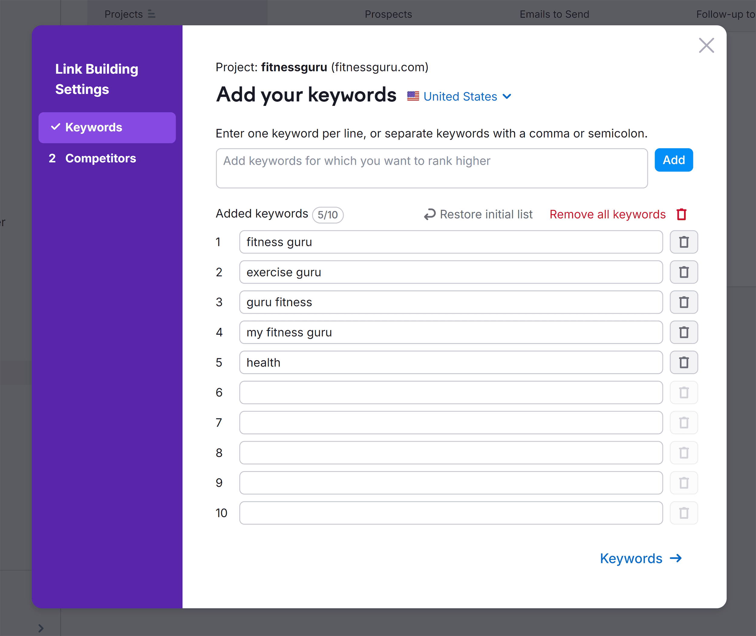 Link Building Tool – Add keywords Link Building Tool – Add keywords