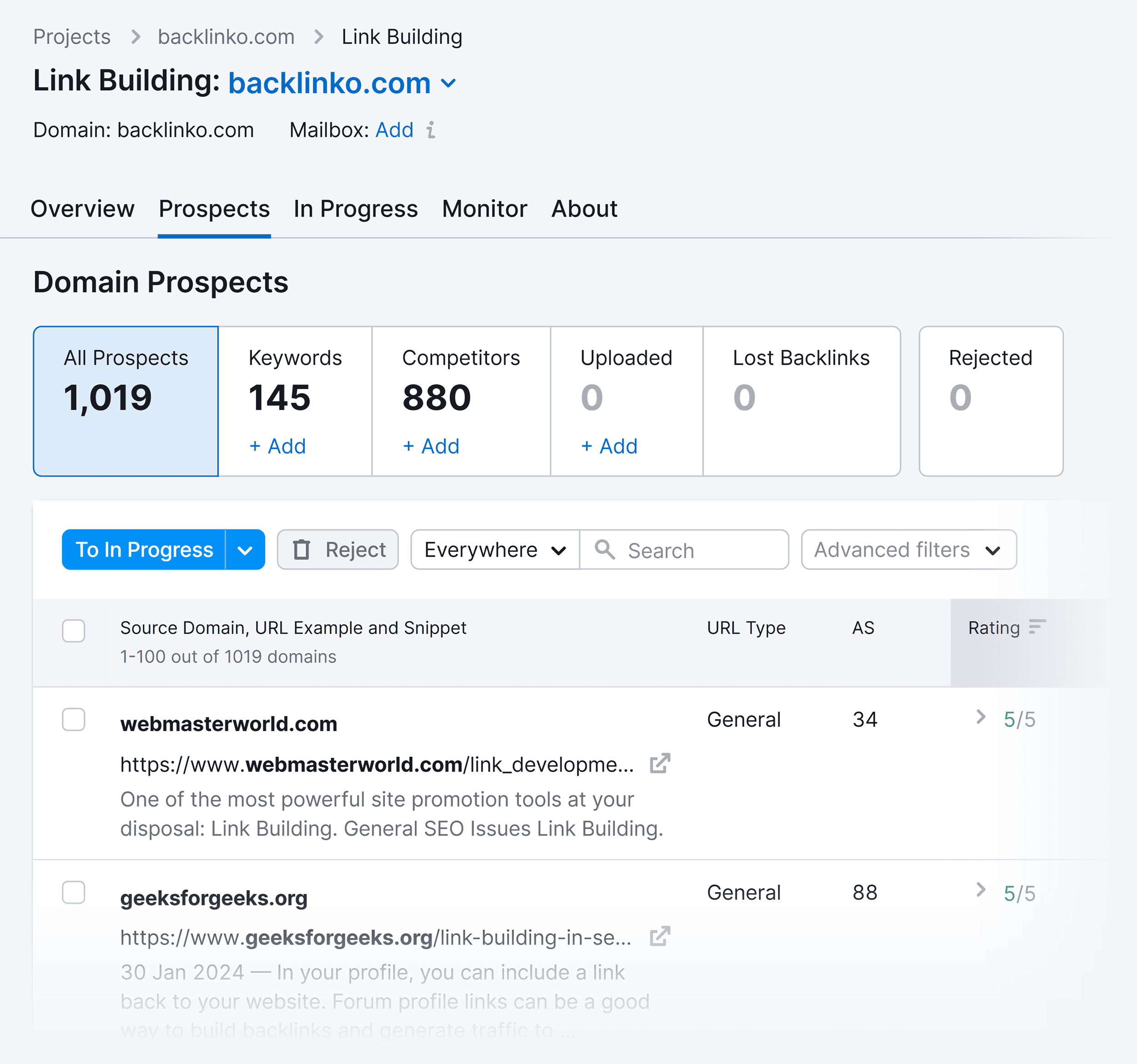Link Building tool – Prospects Link Building tool – Prospects