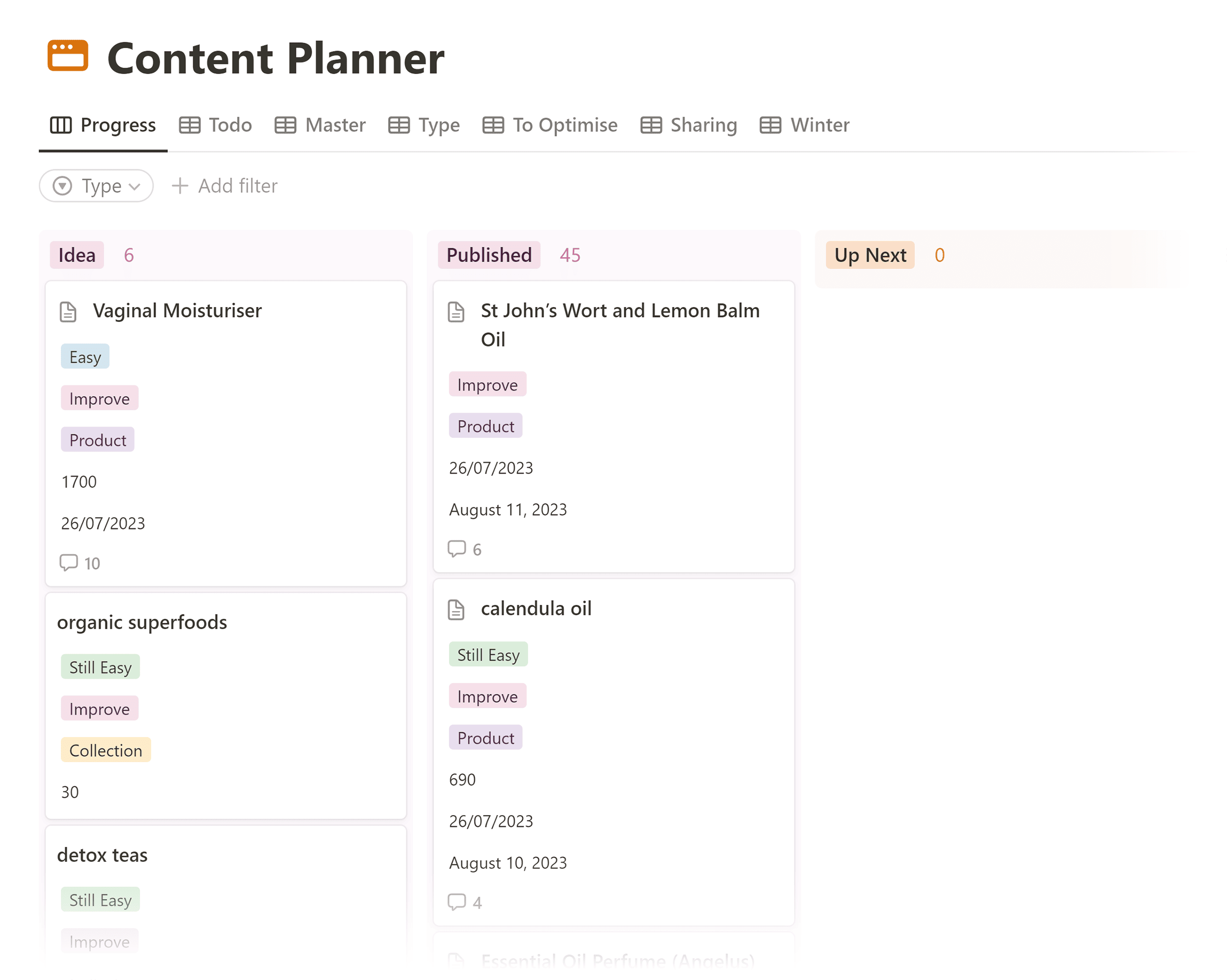 Notion – Content Planner – Progress Notion – Content Planner – Progress