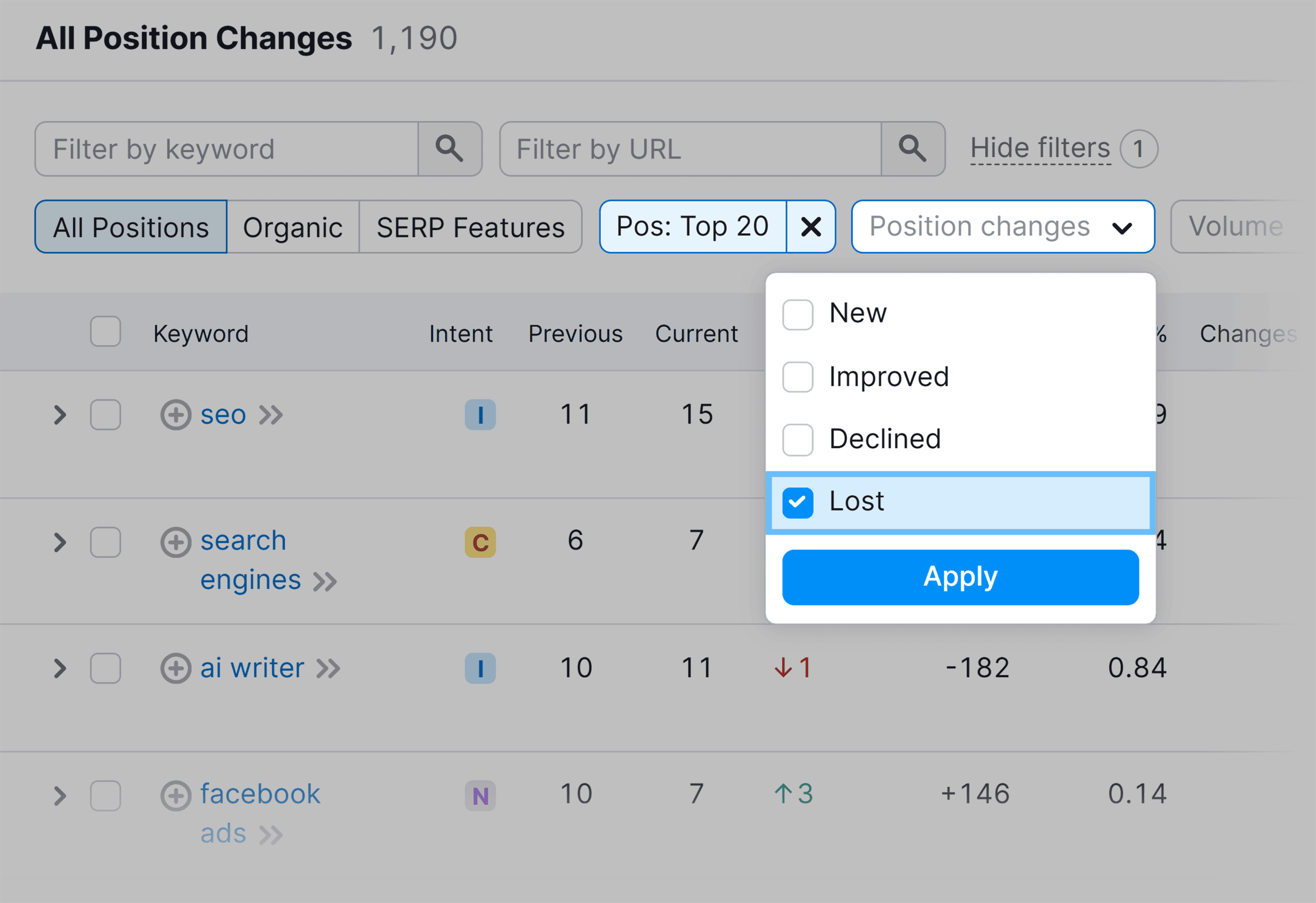 Organic Research – Position change filter Organic Research – Position change filter