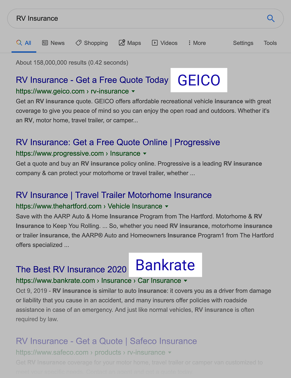 “RV Insurance” SERPs "RV Insurance" SERPs