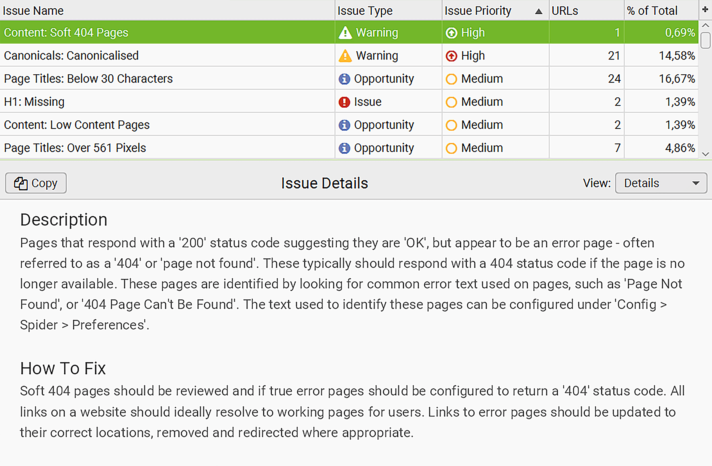 Screaming Frog – Issue description Screaming Frog – Issue description
