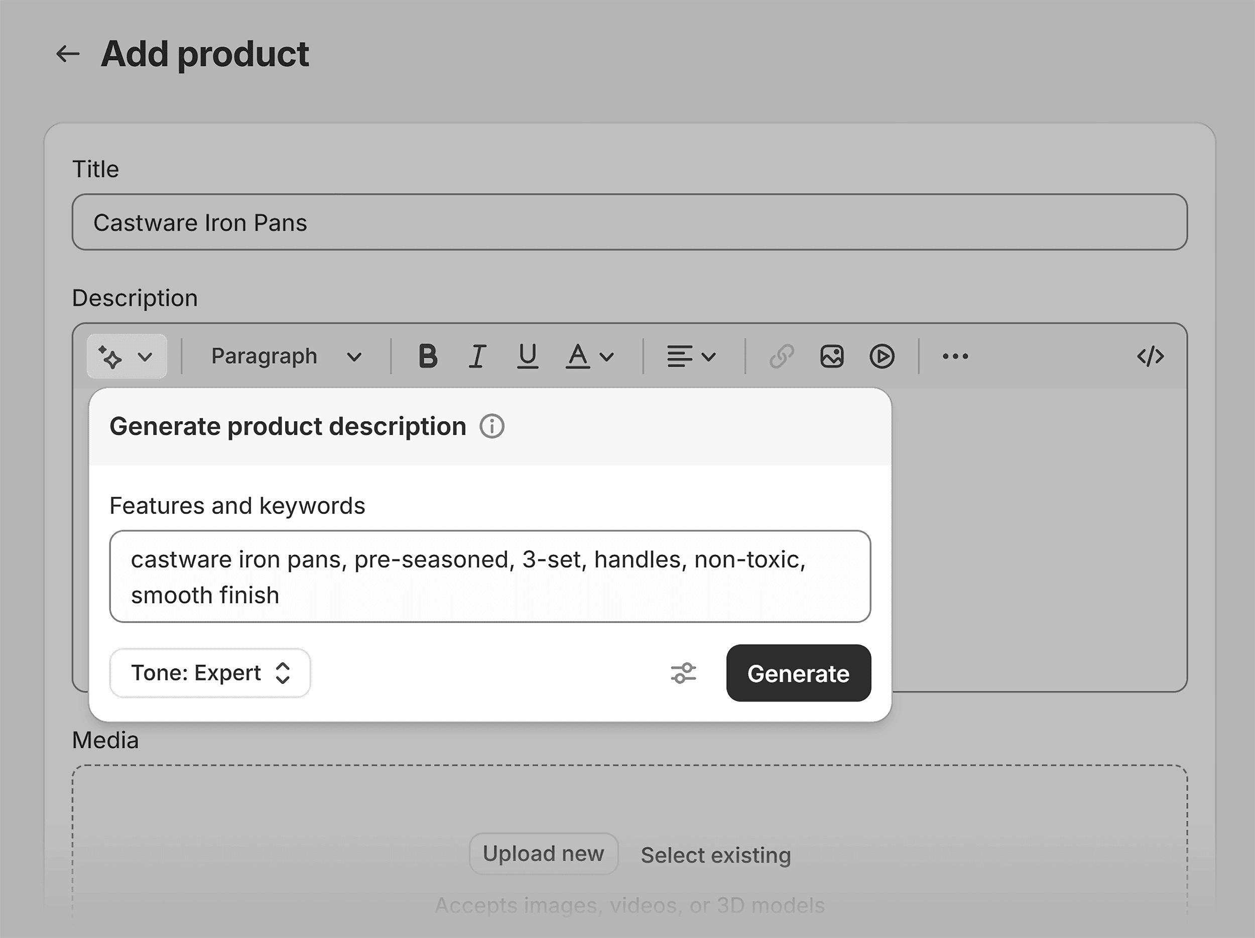Shopify Magic – Generate product description Shopify Magic – Generate product description