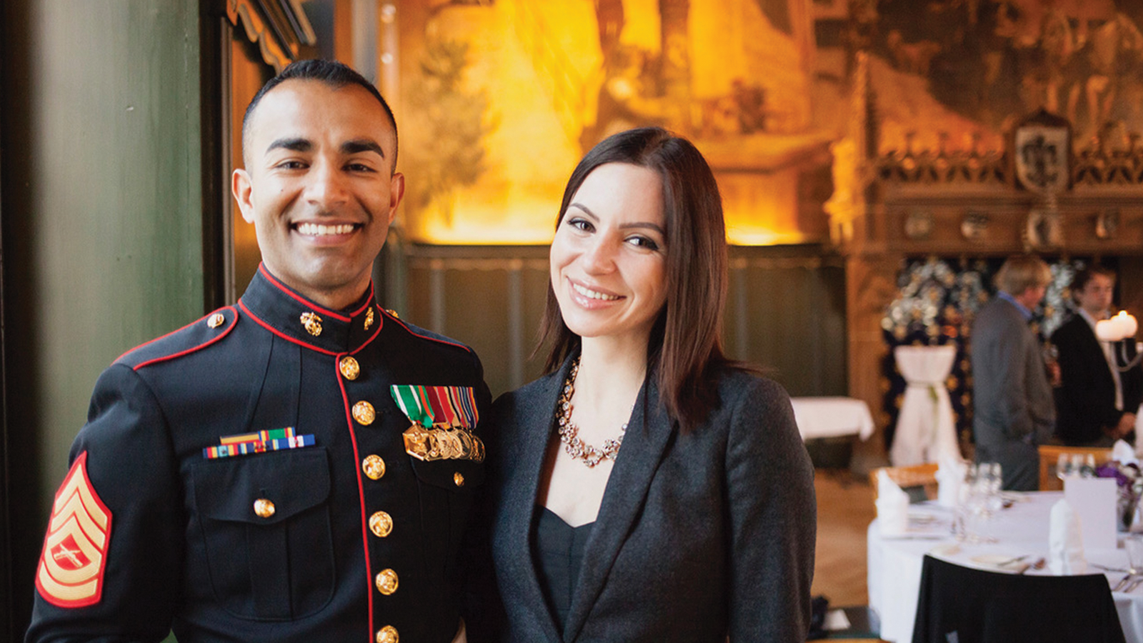 Marine veteran and his wife smiling