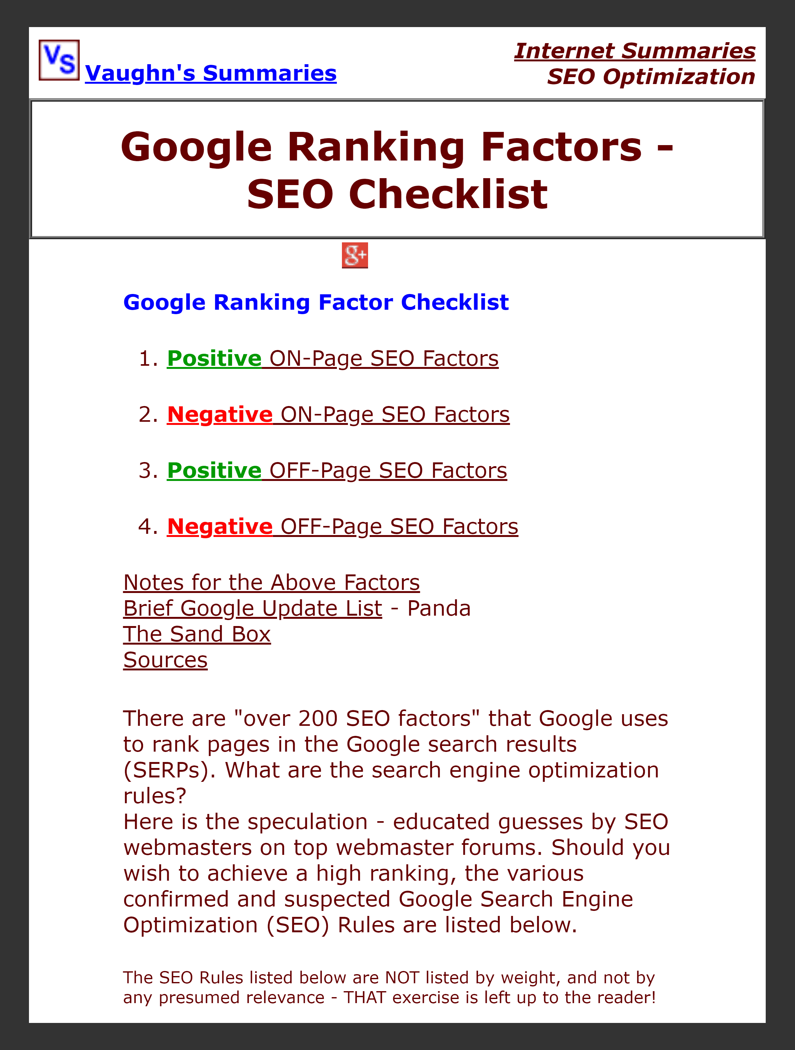 Vaughn’s – Google ranking factors Vaughn's – Google ranking factors