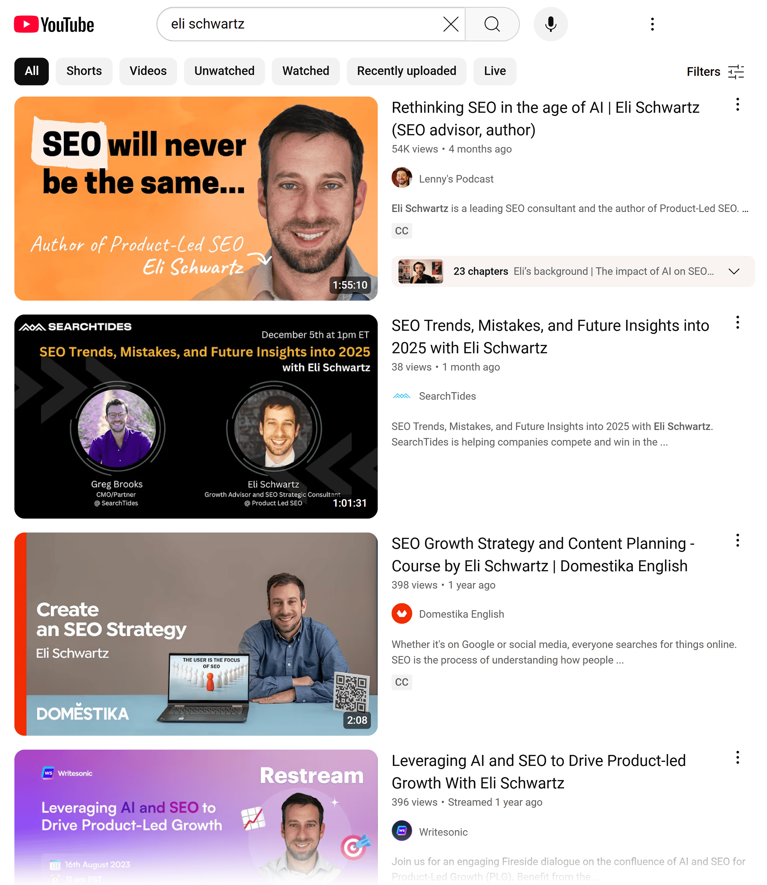 YouTube SERP – Eli Schwartz YouTube SERP – Eli Schwartz